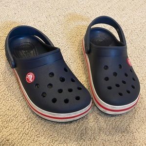 Little boys crocs size 12 navy and red